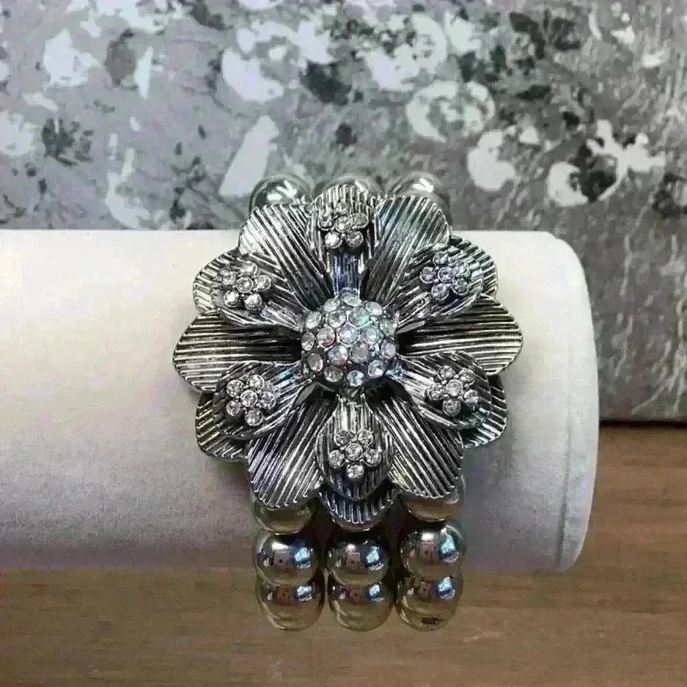 Silver AB Statement Flower Bracelet Vintage Bling